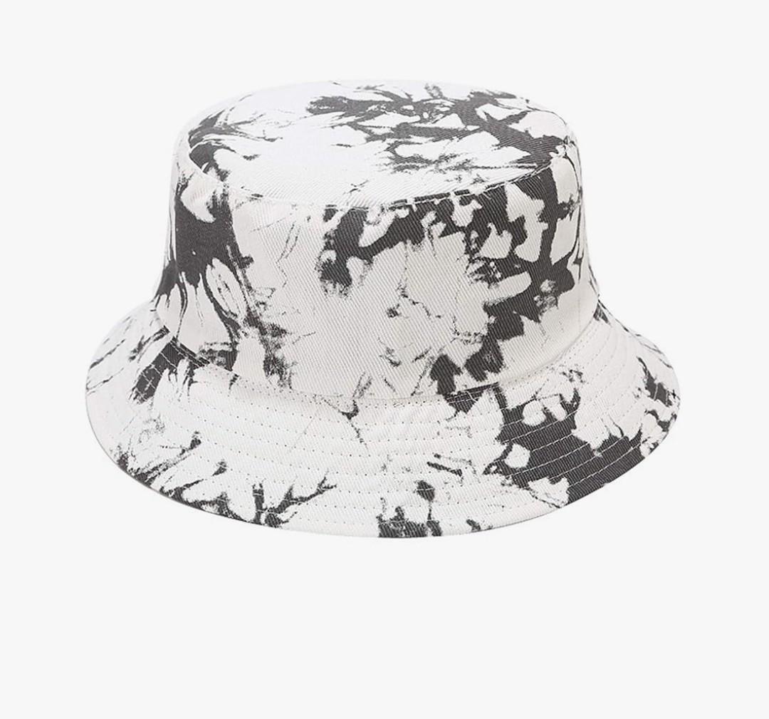 Mashiaoyi Unisex Print Double-Side-Wear Reversible Bucket Hat, Gray White Tie-dye