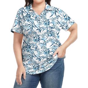 COOTRY Plus Size Golf Polo Shirts for Women Short Sleeve V Neck Tennis Tops Loose Fit T Shirt 3 Buttons (White, XXL)