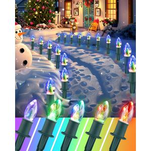 VCOKEN Christmas Pathway Lights Outdoor, 24.5 Feet C9 Lights with 20 Multicolor Bulbs and Stakes, Connectable Waterproof Walkway Light for Outside Yard Walkway Sidewalk Holiday (Multicolor Slow Change)