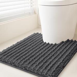 ACCUMTEK Upgrade Luxury Grey Toilet Bathroom Rug Mat 24" x 20" Contour Rug, Ultra Soft Thick Absorbent Bath Mats, Non Slip Chenille Toilet Mat for Bathroom, Bedroom, Kitchen, Shower, Tub, Charcoal (1'8" x 2' (Rectangular), Dark Gray)