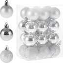 Silver 1.57" Christmas Ball OrnamentsPre-Strung Tree Decorations, Holiday Hanging Balls - 3 Style Shatterproof Plastic Ornaments Set of 24pcs (Silver, Small)