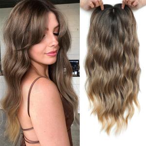 20" Wavy Hair Topper 6.5"x6.5" Base Size Hair Toppers for Women Synthetic Hairpieces for Women with Thinning hair Wavy Clip In (Gradual brown)