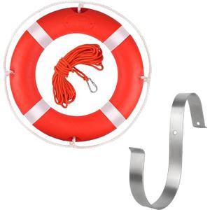 Life Ring 23" Boat Safety Throw Buoy With Reflective Tape & Grab Lines - Orange for Boats, Includes Water Floating Saving Rope and Bracket