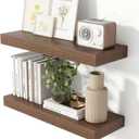 Heimlove 24 Inch Floating Shelves for Wall Walnut Shelves Set of 2,Wall Mounted Rustic Wood 8 Inch Deep Floating Shelf with Invisible Brackets for Bedroom Kitchen Living Room