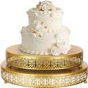 Wenqik 2 Pack Cake Stand Set, 14/16 Inch Metal Round Cupcake Dessert Stand Decorative Elegant Cake Display for Weddings Party Birthday Baby Showers Anniversary(Ornate Floral,Gold)