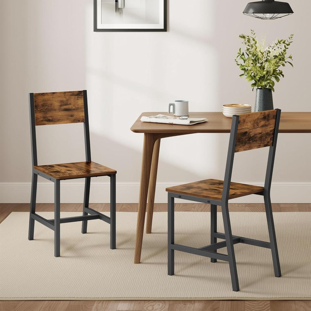 VASAGLE Dining Chair Set of 2, Rustic Wood Chairs with Metal Steel Frame, Easy to Assemble, Comfortable Seat, Modern Farmhouse Chair for Kitchen, Bedroom, Living Room, Rustic Brown and Ink Black VASAGLE Dining Chair Set of 2, Rustic Wood Chairs with Metal Steel Frame, Easy to Assemble, Comfortable Seat, Modern Farmhouse Chair for Kitchen, Bedroom, Living Room, Rustic Brown and Ink Black