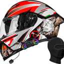 Modular Bluetooth Motorcycle Helmet, DOT Approved | Flip Up Full Face Helmets with Dual Visor, for Adults Men and Women (Black, XXL)