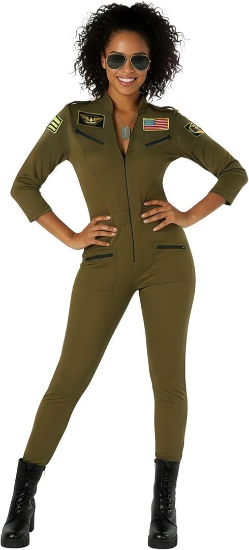 Morph Pilot Costume Women, Flight Suit Women, Military Costume Womens, Womens Army Halloween Costumes (Small)