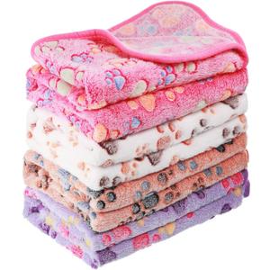 Tatuo 4 Pcs Dog Blanket for Pet Puppy Teething Toys Paw Print Fleece Blanket for Pet Cat Soft Warm Sleep Mat Guinea Pig Cage Mat(Small(24 x 16 Inch),White, Coffee, Pink, Purple)