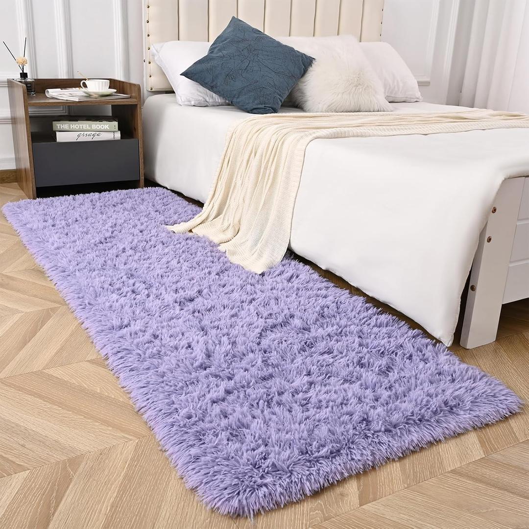 Lavender Runner Area Rugs for Bedroom Living Room, 2x6 Feet Fluffy Bedside Rugs, Soft Shaggy Carpet Rug for Kids Room Nursery, Purple Cute Rugs for Girls Boys Dorm Room Home Decor
