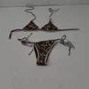 ZAFUL Women Triangle Bikini Sets Sexy Two Piece Swimsuit Halter V Neck String Bathing Suits Tie Side Swimwear 2025 (Small, Leopard)