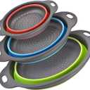 Silicone Colander Collapsible Strainers Set for Kitchen- 3 Pack (3Qt, 4Qt,5Qt) -Over Home Draining Basket, Food Vegetables & Fruits-Dishwasher Safe, BPA Free Space Saving Design (Green,Blue,Red)