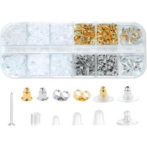 12 Styles 600 Pcs Earring Backs for Studs, Clear Plastic Earrings Hypoallergenic Metal Rubber Silicone Earring Backs Bullet Clutch Stoppers Replacement Kits for Fish Hook Earring Studs Hoops