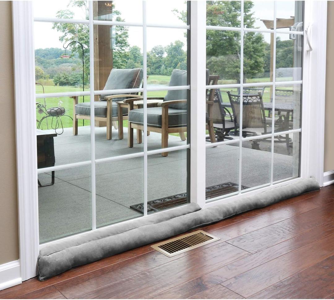HOME DISTRICT Sliding Door Draft Stopper - Gray Glass Door Draft Blocker, Patio Under Door Draft Stopper, Noise Blocker Approx. 71" Long