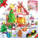 Christmas Gingerbread House Building Block, Christmas Village House Building Set, Contain Christmas Tree and Train, Xmas Brick Toy Gifts for Adults Teens and Kids 1288PCS (Pink)