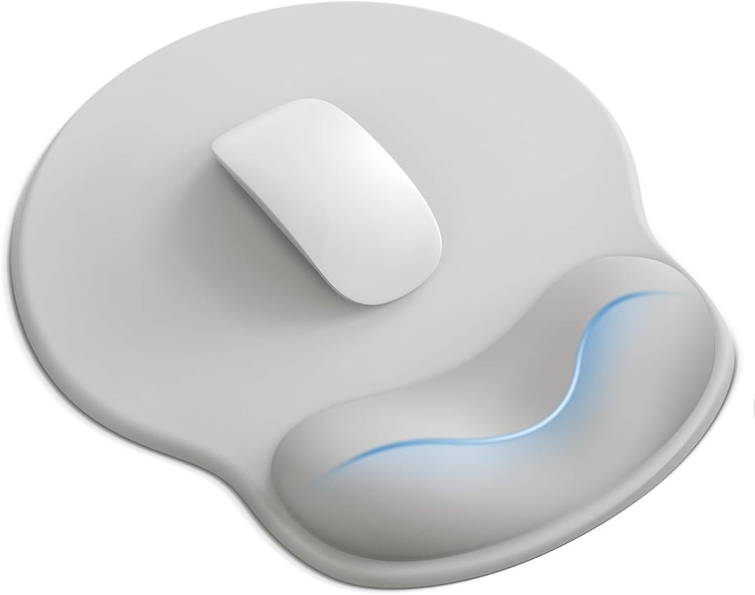 Mouse Pad with Wrist Rest, Ergonomic Mouse Pads for Desk, Office Non-Slip Mousepad with Gel Wrist Support(Light Gray, 10.6''L x 9''W)