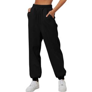 Yovela Sweatpants Women Baggy High Waisted Sweat Pants Fall Clothes Casual Joggers Y2k Aesthetic Warm Trousers with Pockets (Large, Black)