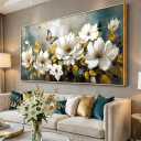 Wall Art Modern Flower Artwork Paintings White Blossom Gold Leaf Butterfly Landscape Picture wall Decor for Living Room Bedroom Kitchen 20"x40" with Framed