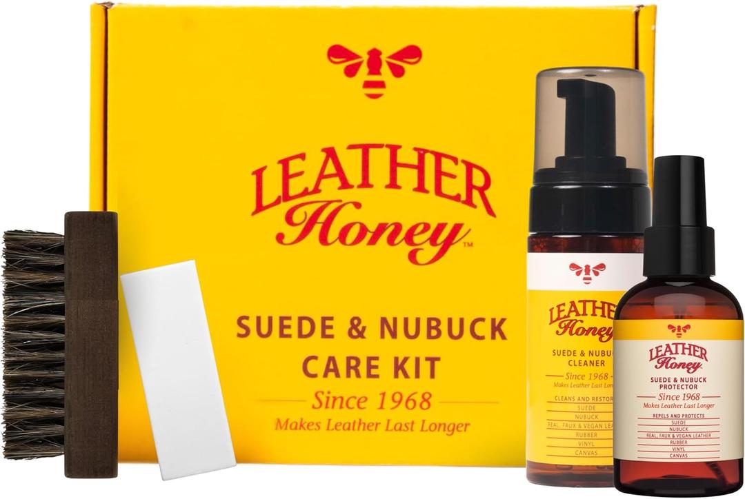 Leather Honey Suede & Nubuck Care Kit: Cleaner, Protector, Suede Brush & Eraser: Clean, Protect & Restore Shoes, Boots, Uggs, Furniture, Jackets, Bags and Apparel. Safe for Any Color