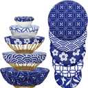 Patelai 10 Pcs Bowl Covers Reusable in 5 Size Stretch Cloth Fabric Elastic Food Storage Bowl Covers Bread Sourdough Lids for Proofing Food Fruits Leftover(Blue White,Stylish Style)