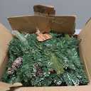 LAVEVE Pre-lit Christmas Garland 9FT with 100 Warm Lights, Battery Operated Xmas Garland with Long Snow Cedar Cones & Red Berries, Christmas Decoration for Mantle, Fireplace, Stair Railing, Porch (Snow Tipped Pine)