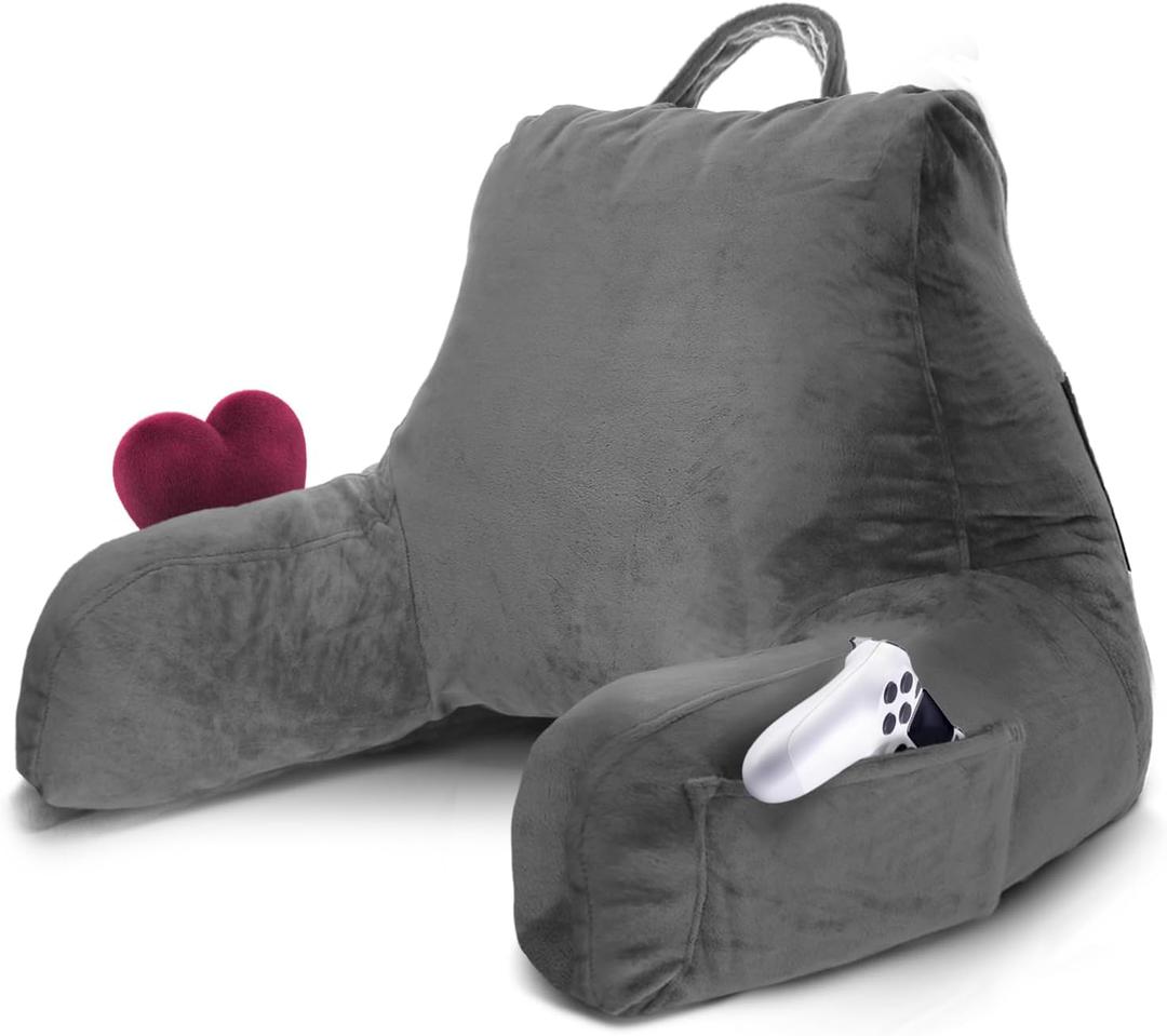 Nestl Reading Pillow for Kids & Teens with Shredded Memory Foam, Backrest Pillows for Reading, Watching, and Gaming, Use on the Couch, Bed, or Floor, Adjustable Support with Washable Cover Dark Grey