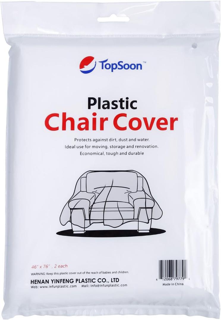 TopSoon 2Pack Heavy Duty Plastic Chair Cover,Furniture Living Room Chairs for Storage and Moving,Waterproof Dust-Proof Armchair Covers,Clear Couch Covers, 46-inch by 76-inch (76" x 46", Pack of 2)