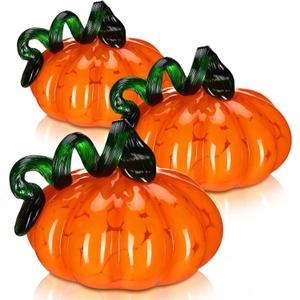 4 Inch Glass Pumpkins 3 Pcs Halloween Blown Glass Pumpkin Decorations Fall Table Centerpiece Small Figurine Decoration Nov 1st All Saints' Day Decoration