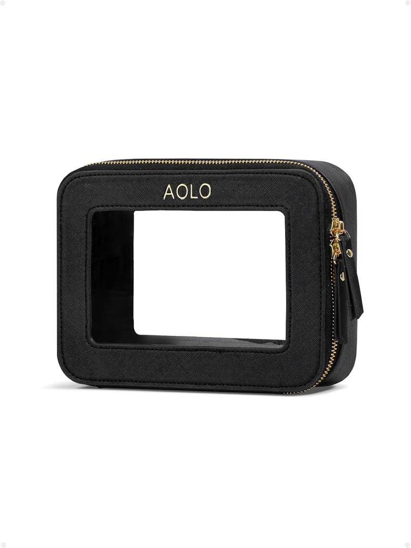 AOLO Clear Makeup Bag Organizer - Medium Make up Pouch for Travel, Clear Cosmetic Bags with Zipper, Cute Transparent Skincare Toiletry Case for Women Traveling Essentials (Black, M)