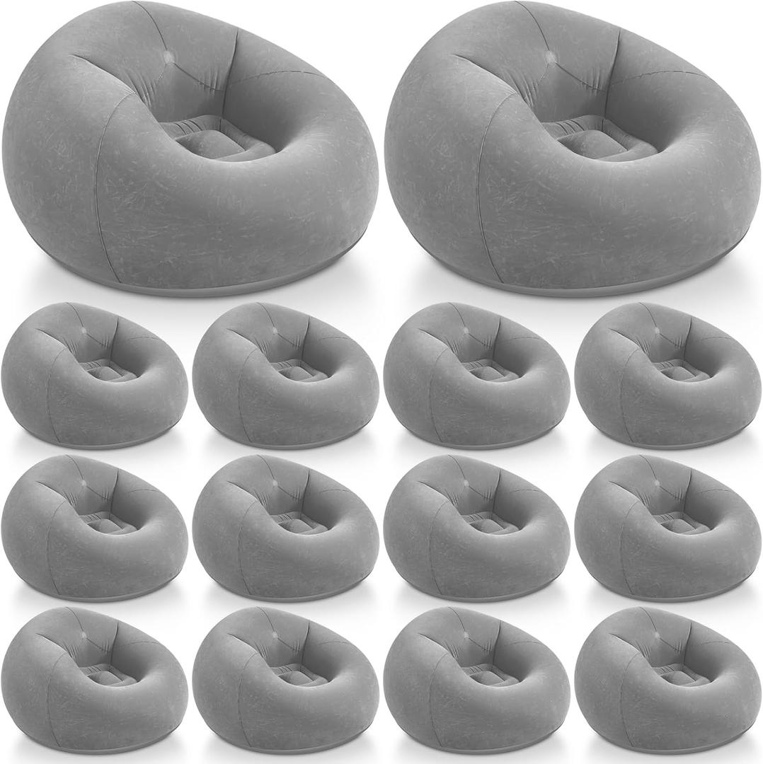 Realspring Inflatable Bean Bag Chairs Outdoor Blow up Camping Chairs Inflatable Lazy Sofa Folding Portable Bean Bag Loungers Couch for Movie Night(Dark Gray,12 Pcs)