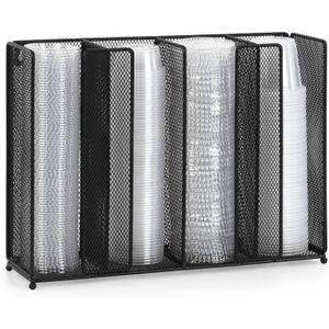 Sauce Cup Lid Organizer Wall Mount or Countertop, Disposable Plastic Portion Cup Holder Dispenser for Kitchen Restaurant Buffet, Fit 2 oz to 5.5 oz Jello Shot Cups & Condiment Cups, Black