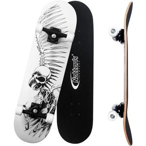 Nattork 31 Inch Complete Skateboard, Standard Skateboards for Beginners, Wood 9 Layer Canadian Maple Trick Skate Boards for Boys Girls Youth Teens Adults (Skeleton Wing)