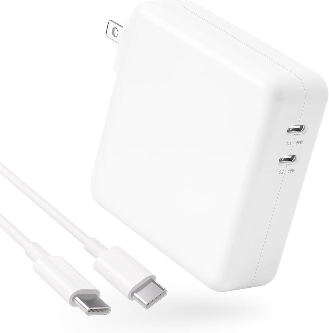 Mac Book Pro Charger 116W, 2-Port USB C Fast Charger Power Adapter Compatible with MacBook Pro/MacBook Air 13 14 15 16 Inch, M1 M2 M3 M4 M5, iPad Pro, Samsung Galaxy and All USB C Device(1 Cable)