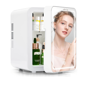 Mini Skincare Fridge (4 Liter/6 Can) with Dimmable LED Light Mirror, Cooler and Warmer for Refrigerating Make Up, Skin Care and Food, Portable Mini Fridge for Bedroom, Office and Car, White Pack of 2