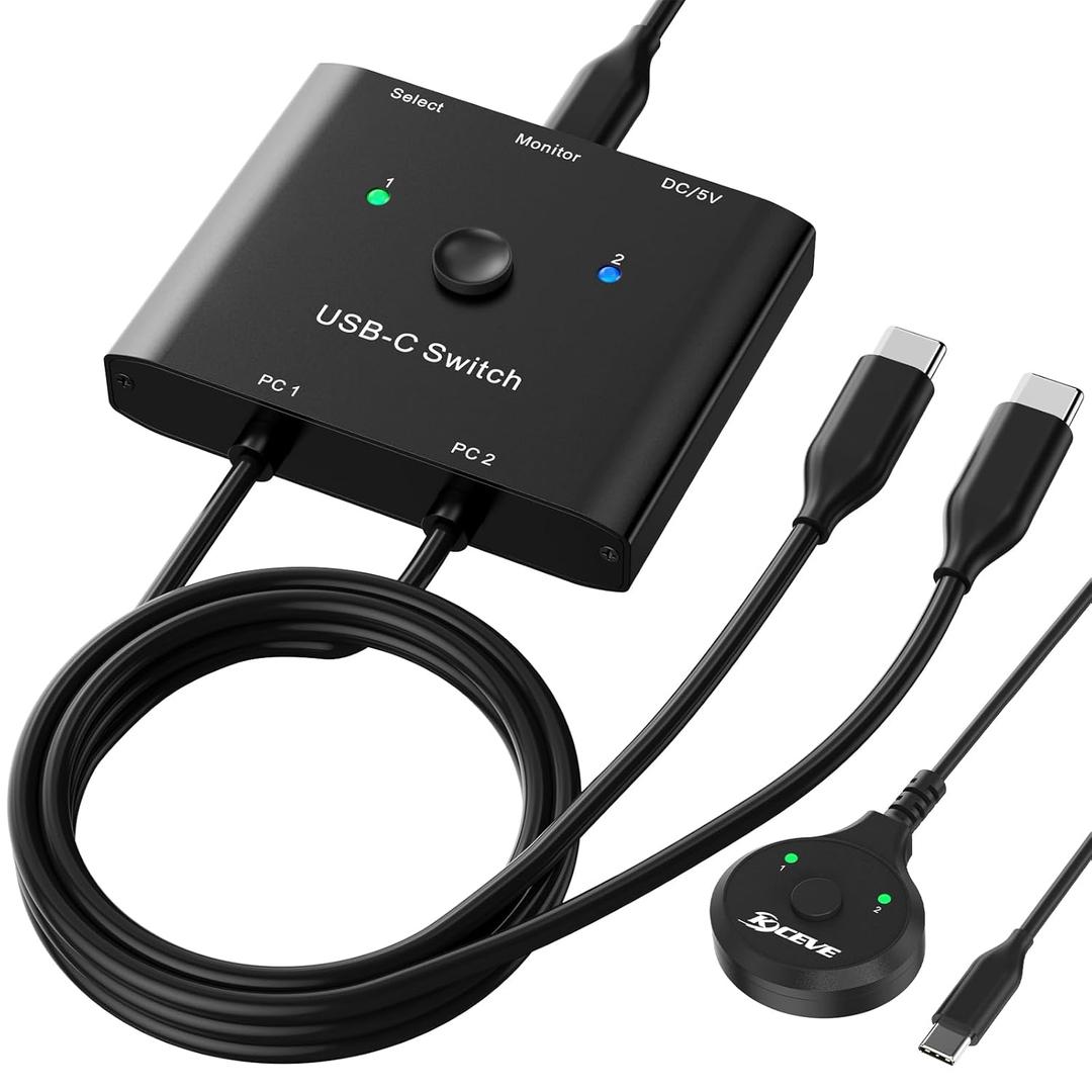 USB C Switch,Bi-Directional USB C Switcher 2 Computers,MLEEDA USB Type C KVM Switch 8K@60Hz 4K@120Hz Video/10Gbps Data Transfer/100W Charging, Compatible with Thunderbolt Device, 2 USB-C Cables Included