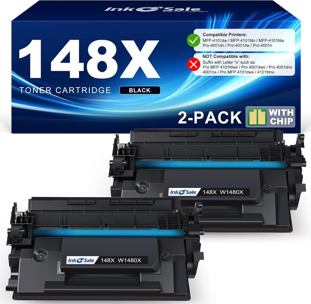 INK E-SALE 148X 148A Toner Cartridge Black (with Chip) High Yield Compatible Replacement for HP 148A 148X W1480A W1480X for HP Laserjet Pro 4001n 4001dn 4001dw MFP 4101fdn 4101fdw Printer (2 Pack)