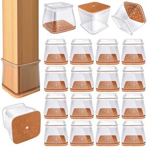 23 Pcs Chair Leg Floor Protectors for Hardwood Floors Square Silicone Covers to Protect Wood Tile Floors Felt Pads Furniture Leg Caps Anti-Scratch Reduce Noise (Fit:1-5/8" to 2")