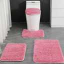 Huniupore 4 Piece Non Slip, Toilet Lid Cover and Contour Mat, Bath Mats Shower Mats Bath Rug Mat for Tub Toilet Bathroom (Pink)