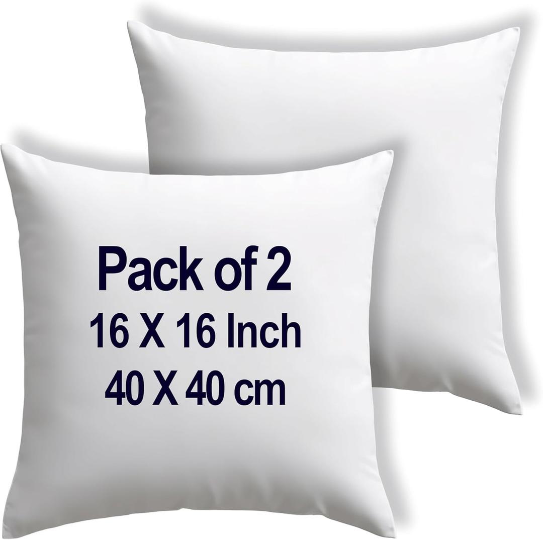 raajsee 16X16 Pillow Inserts Pack of 2, Premium Cotton Covering Down Alternative- Throw Pillow Insert - Ultra Soft Decorative Pillow Forms Square Stuffer for Bed Couch Sofa Sham