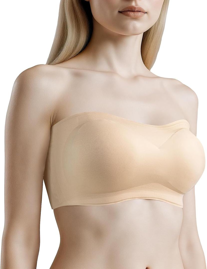 Strapless Bra for Women Push Up Invisible Support Underwire Bra Beige (Beige, Small)