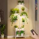 Plant Stand Indoor with Grow Lights, 60" Tall 7-Tier Metal Plant Stand with Wheels & Tree-Shaped Design for Indoor Plants, Flower Holder Display Rack for Home, Patio - White 