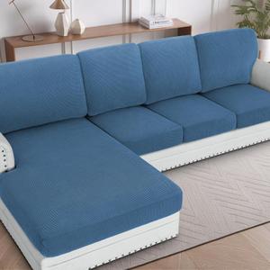 H.VERSAILTEX Sectional Couch Covers 4 Pieces Sofa Seat Cushion Covers L Shape Separate Cushion Couch Chaise Cover for Both Left/Right Sectional Couch (Seat Only: 1 Chaise + 3 Sofa, Dusty Blue)