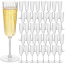 Jingmore 48 Pcs Plastic Ribbed Champagne Flutes With Stem, 6.4 oz Clear Vintage Disposable Champagne Glasses for Wedding Birthday Anniversary (Clear)