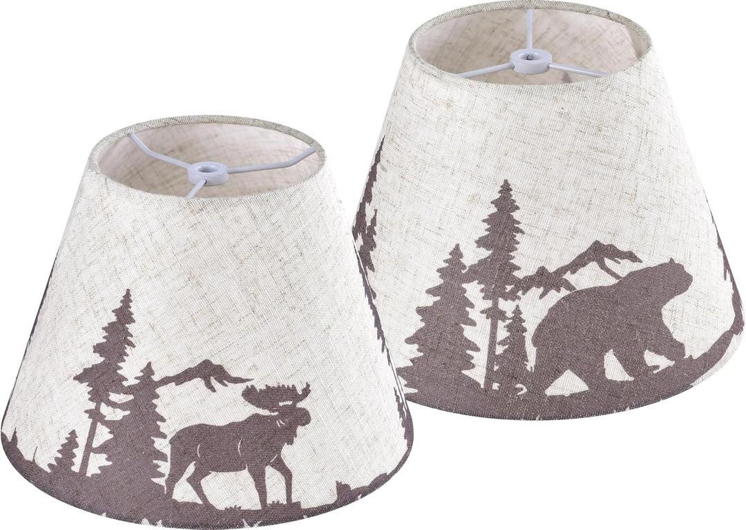 Small Animal Lamp Shades Set of 2 Bell-5"Top 9" Bottom 6.4" High (Clip-on/Spider Adapter) Bear Lampshades for Table Lamps, Bedside Lamps Replacemnt, Vintage Patterned Lamp Shade for Bedroom GO&SO