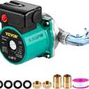 VEVOR Hot Water Recirculating Pump, 93W, 110V Water Circulator Pump, Circulation Pump, 3/4 G Thread to 1/2 NPT Brass Adapter, Stainless Steel Head, 3 Speed Control for Electric Water Heater System
