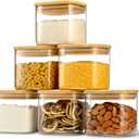 D2scrma 22oz Airtight Square Spice Containers with Bamboo Lid Set of 6 (650ml) Kitchen Pantry Organization Jar Stackable Spice Jar, for Sugar, Tea, Cookies and Coffee beans (with Black Lable)
