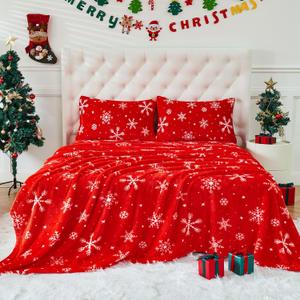 YIYEA Christmas Faux Fur Sheets, Luxury Ultra Soft Fleece Bed Sheets Set, Fluffy Plush Velvet Bedding for Fall Winter, Cozy Warmth, No Shedding, 4PC, Queen