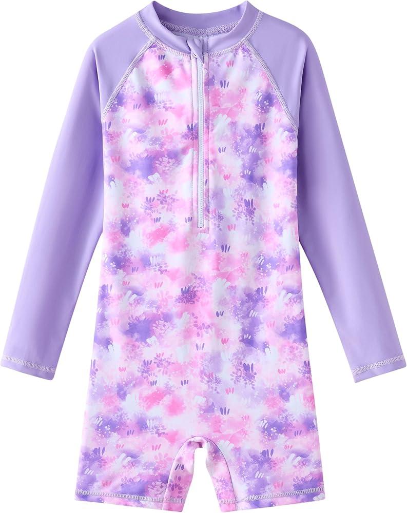 Girls Long Sleeve Rash Guard Swimsuits Zipper Bathing Suits, Size 6