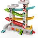 TOP BRIGHT Car Ramp Toy for 2 3 Year Old Boy Gifts, Toddler Race Track Toy for 18 Month Old with 4 Wooden Cars and 3 Car Garage