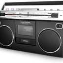 Ion Audio 1980S-Style Portable Bluetooth Boombox AM/FM Radio Cassette Player Recorder, VU Meters, USB Recording, Dual Full-Range High Bass Speakers (Black)